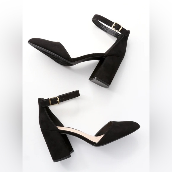 Lulus Like New Black Suede Ankle Strap Heels, 9 - Picture 2 of 5